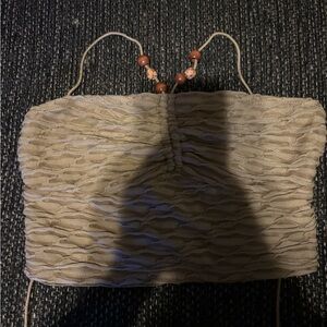 Shein beaded detail tie backless halter top size Small khaki color